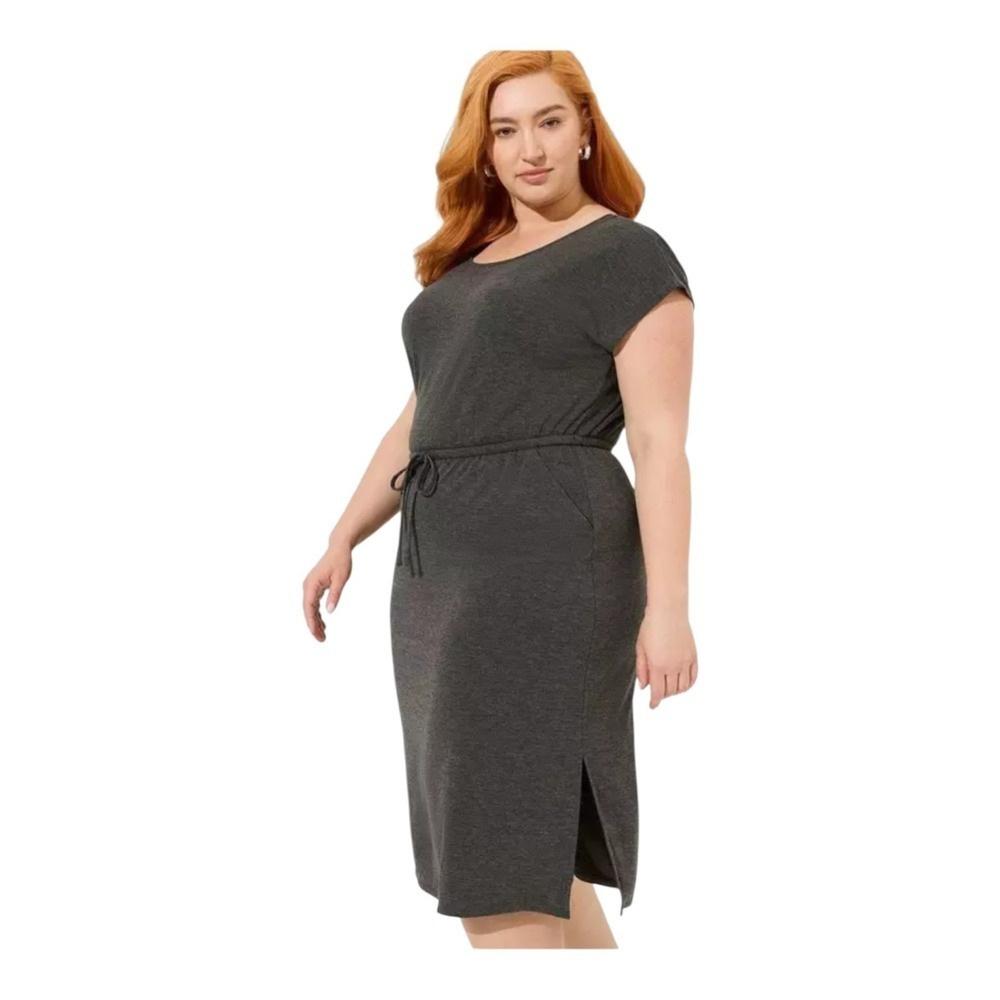 Torrid Womens Size 2X Charcoal Midi Jersey Cross Back Soft Slit Dress